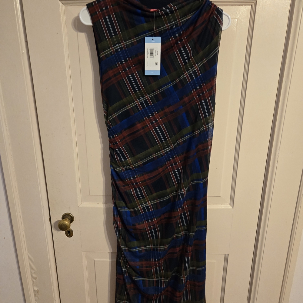 Betsey Johnson Navy, Olive & Rust Plaid Sleeveless Maxi Dress